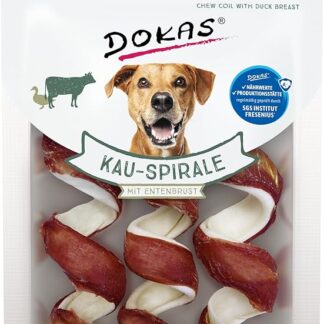 DOKAS Spirale da masticare con petto d'anatra – Snack Premium senza cereali per cani di pelle bovina e anatra – Ideale per tanto tempo – 1 x 110 g