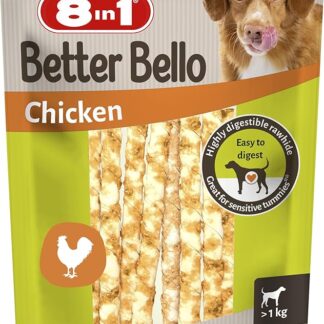 8in1 Better Bello Chicken Twisted Sticks - Bastoncini da masticare facilmente digeribili per cani con pollo, masticativi per cani con stomaco sensibile, sachetto da 60 g (10 pezzi)