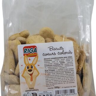 Riga - Biscotti Cuori Colorati - Dolcetto per cani - Biscotti gustosi - Poveri grassi - Dolcetto equilibrato - Premio per cani - 500 g