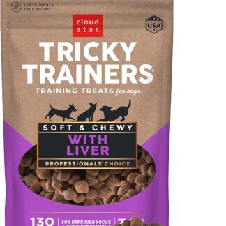 Cloud Star Tricky Trainers, dolcetti morbidi e gommosi per addestramento del cane, sacchetto da 141,7 g, sapore di fegato, aiuto comportamentale a basso contenuto calorico con 130 dolcetti