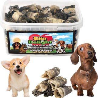 Bite & Delight 400g Pelle di Merluzzo Essiccata per Cani - Snack Naturale al Gusto Intenso - Snack di Pesce Secco per Cani - Trattamento Sano e Delizioso per Cani di Tutte le Taglie