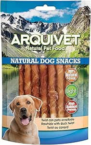 ARQUIVET Pack 12 unità - Twist di anatra arrotolata - 13 cm / 100 g - Snack 100% naturali per cani - prelibatezze per cani - Prodotto leggero - Molto ricco di sostanze nutritive