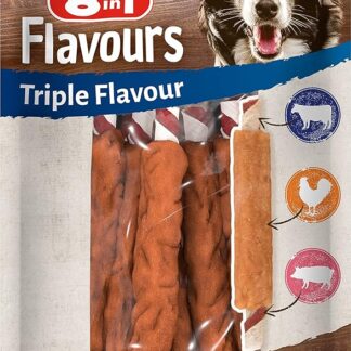 8in1 Triple Flavour Costolette, per cani di tutte le taglie, di pelle suina e bovina masticabile & petto di pollo, 5 pz.