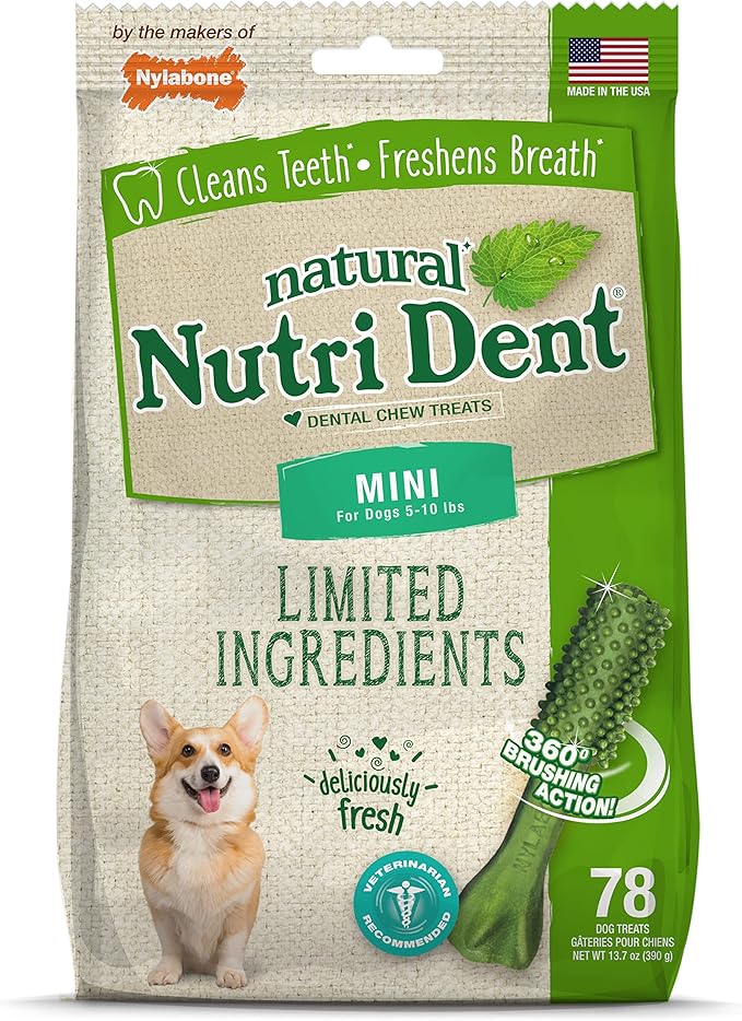 Nylabone Nutri Dent Natural Dental Fresh Breath Flavored Chew Treats Mini (78 Count)