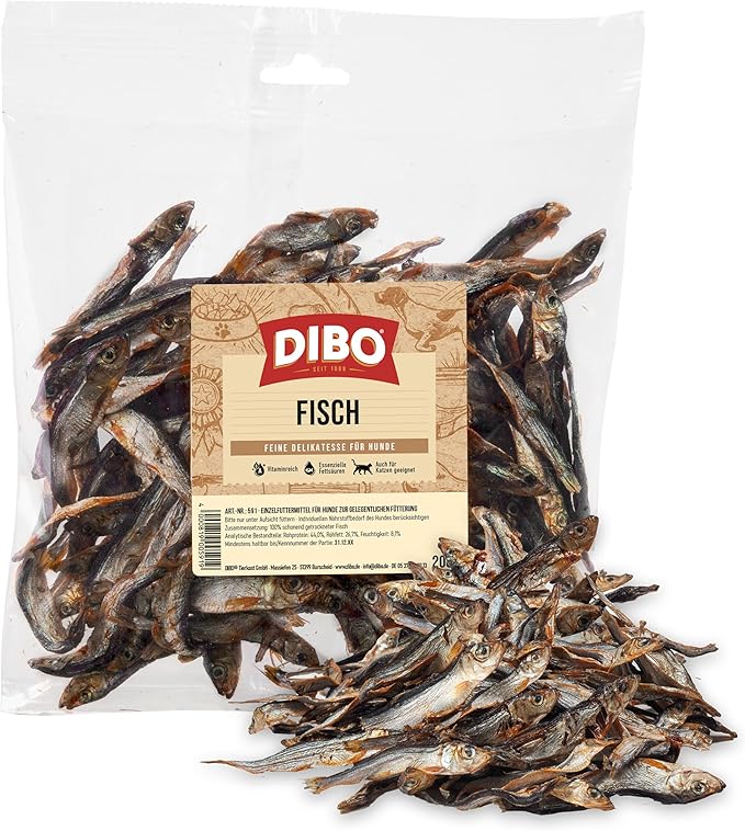 DIBO Pesce, sacchetto da 200 g, piccolo snack o dolcetti per il cibo per cani di DIBO