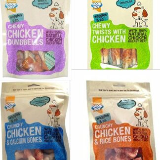 Good Boy Snack per cani, selezione, confezione di varietà al gusto di pollo, 4 diverse confezioni di snack
