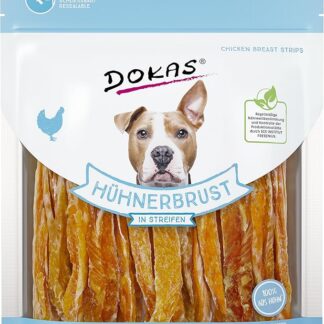 Dokas Dog PETTO DI POLLO a strisce | 5 x 500 g | Alimento complementare per cani | Petto di pollo essiccato a strisce | Adatto a cani di tutte le taglie e razze