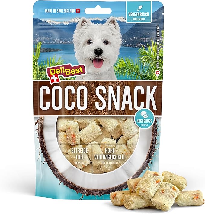 CocoSnack - Spuntino per cani con fiocchi di cocco, ricompensa vegetariana e spuntino da allenamento, 100 g
