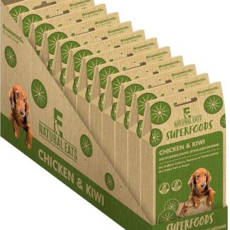Rosewood Natural Eats Superfood Snack per cani con pollo e kiwi 80 g, confezione da 12 SRP (scatola da 12 x 80 g, sigillata singolarmente)