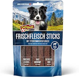 DeliBest Bastoncini per carne di cavallo di alta qualità, con ingredienti preziosi, facili da digerire, a forma fredda, molto gustoso snack per cani in carne fresca