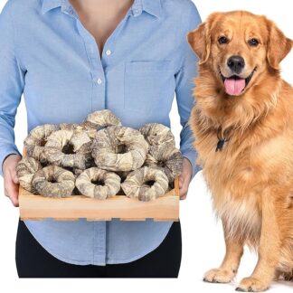 Anelli in pelle di merluzzo, 1 kg (circa 19 – 24 pezzi), naturali e asciugati all'aria, senza cereali e senza grassi, ipoallergenici, supporta la salute dentale