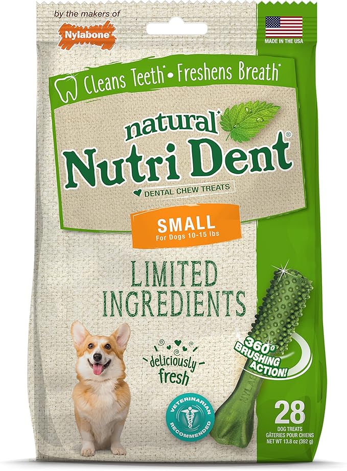 Nylabone Nutri Dent, snack da masticare per l'alito fresco naturale, piccoli (28 pezzi)