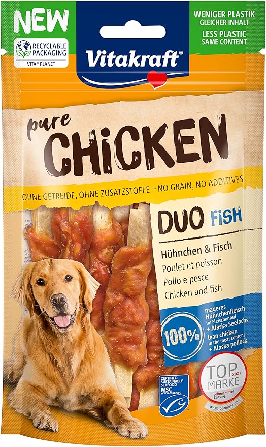 Vitakraft spuntino carnoso per cani pollo duo e pesce MSC (1 x 80 g)