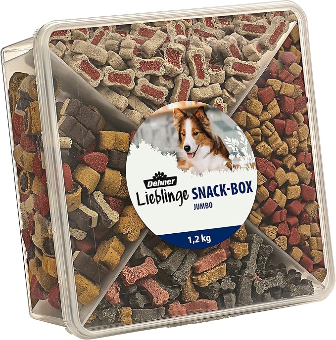 Dehner - Sacco per cani, Snackbox Jumbo, 4 mix di varietà, 1,2 kg