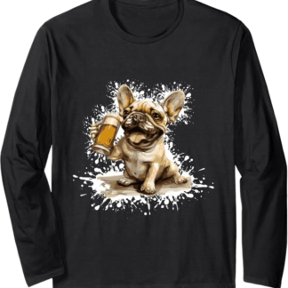 Divertente Bulldog francese cani con birra Maglia a Manica