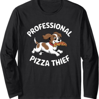 Brittany Spaniel Pizza Thief Cibo Amante dei cani Maglia a Manica