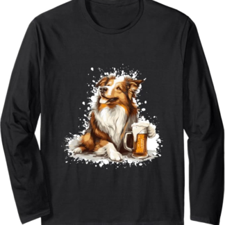 Divertente cane Border Collie che beve birra Maglia a Manica
