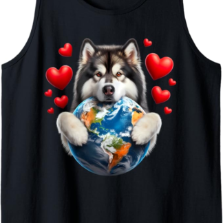 Alaskan Malamute Cane Giornata della Terra Abbraccio Amore Proprietario Abbracciare Pianeta Canotta