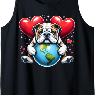 Bulldog Dog Earth Day Abbraccio Amore Proprietario Abbracciare Planet Lover Canotta