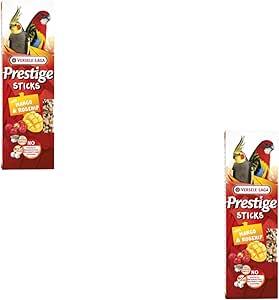 Versele-Laga Prestige Sticks Large Parakeets with Mango & Rosehip | Double Pack | 2 x 140g | Snack for Large Parakeets | No Added Sugar and Synthetic Preservatives