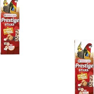 Versele-Laga Prestige Sticks Large Parakeets with Nuts & Raisin Topping | Double Pack | 2 x 140g | Snack for Large Parakeets | No Added Sugar and Synthetic Preservatives