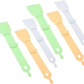 Набор из 6 эргономичных ложек для кормления кошек, многофункциональные полоски-дозаторы для лакомств, точный и портативный инструмент для удобного влажного кормления маленьких кошек.