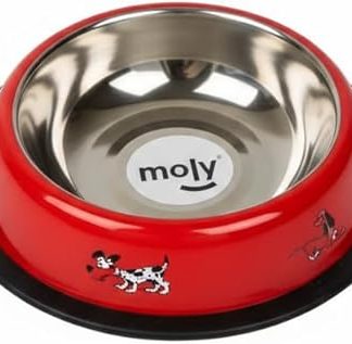 MOLY Нескользящая кормушка из нержавеющей стали для собак, кошек и других домашних животных, 18 см, 0,9 л | Съемная резиновая миска | Прочная и долговечная миска | Легко чистится | Идеально подходит для собак и кошек