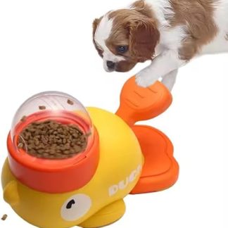 Интерактивная кормушка для домашних животных в виде желтой утки, игрушка для собак и кошек, забавный диспенсер для лакомств для мелких питомцев, прочный и нетоксичный, предотвращает удушье.