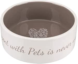 Керамическая миска для собак Trixie T25054, бело-коричневая, 0,8 литра.
