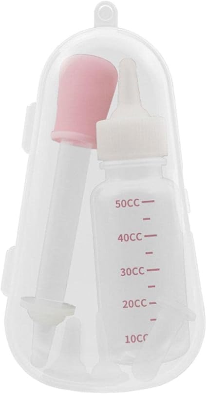 Набор силиконовых бутылочек для кормления кошек и щенков молоком, розовый.