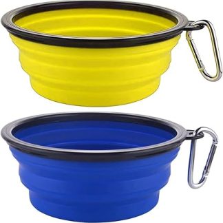 Силиконовая миска для собак, складная, интегрированная, для путешествий, без пластикового ободка, портативная силиконовая миска для питья, для походов и кемпинга, для собак и кошек, 350 мл, сине-желтая, 2 шт.