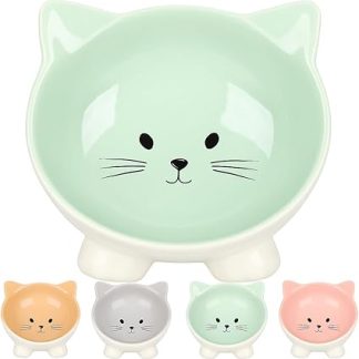 Миска для кошек Flamingo Puzi зеленого цвета - Многофункциональная противоскользящая миска для домашних животных - 125 мл - Керамическая - Можно мыть в посудомоечной машине