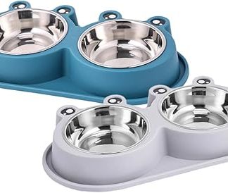 2 шт. Двойная клетка для собак из нержавеющей стали с приподнятым нескользящим основанием и защитой от муравьев. Водонепроницаемая и устойчивая к проливанию корма. Идеально подходит для использования на открытом воздухе.