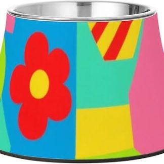 Разноцветные геометрические фигуры, красные цветы, миски для корма для домашних животных, нескользящая миска из нержавеющей стали для средних собак, удобная для усов.