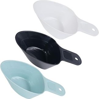 Набор из 3 мерных стаканчиков Sosoport для корма для домашних животных, цвета: синий, белый, черный. Универсальные ложки для кормления собак, кошек, кроликов и хорьков. Легкий и компактный инструмент.