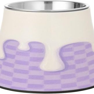 Фиолетовая миска для собачьего корма в клетку с рисунком мороженого, нескользящая, из нержавеющей стали, для кошек, для медленного кормления, для снятия усталости.