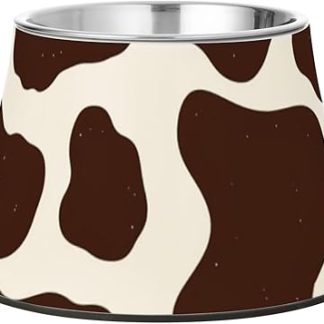 Коричневые миски для собак с рисунком под коровью шкуру, нескользящие, из нержавеющей стали, приподнятые, для кошек, кроликов и птиц, для удобного кормления.