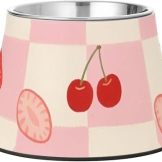 Миска для корма для собак «Клубника и решетка» с подставкой, из нержавеющей стали, для маленьких собак, для снятия усталости.