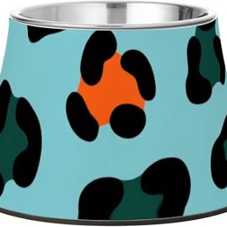 Миски для домашних животных с леопардовым принтом, оранжевые и синие, нескользящие, из нержавеющей стали, приподнятые, для мелких животных.