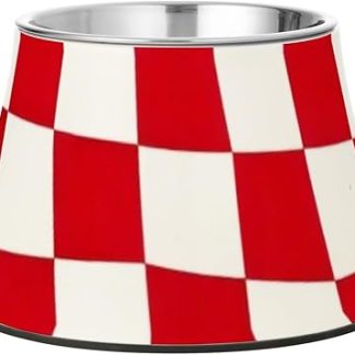 Усовершенствованная миска для корма для собак из нержавеющей стали в красно-белую клетку, предназначенная для медленного поедания корма.