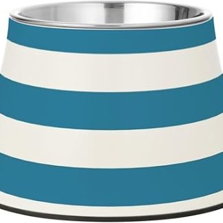 Улучшенная приподнятая миска для кормления собак Blue Stripes из нержавеющей стали для маленьких питомцев, способствующая медленному приему пищи.