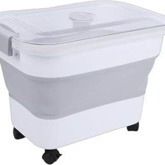 Складной контейнер для хранения корма объемом 20 л, герметичный пластиковый контейнер для корма для домашних животных с закрытой крышкой и мерным стаканчиком.