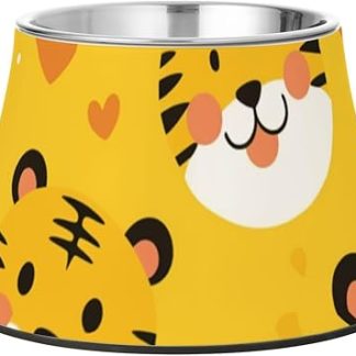Миска для корма для собак в виде желтого тигра с мультяшным рисунком, нескользящая, из нержавеющей стали, для медленного кормления собак, с удобными усами.