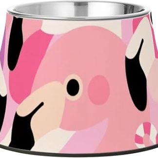 Миска для корма для собак в виде милого мультяшного фламинго, розовая, из нержавеющей стали, приподнятая, для кошек, для медленного и удобного кормления.