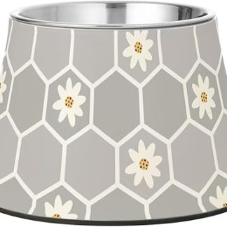 Миска для корма для собак с милыми белыми ромашками и подставкой, из нержавеющей стали, для средних собак, с рисунком усов и от усталости.