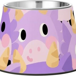 Миска для кормления домашних животных в мультяшном стиле, фиолетовая, с изображением дракона. Усовершенствованная миска из нержавеющей стали для маленьких собак. Удобное кормление.