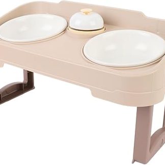 Приподнятые миски для собак BAFOVY, двойные керамические миски с защитой шеи и интерактивным колокольчиком, приподнятая кормушка для кошек и собак с защитой от брызг, конструкция с медленным выпуском корма.