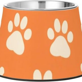 Симпатичные оранжевые миски для корма и воды с отпечатками лап, нескользящие, из нержавеющей стали, для маленьких собак. Миски для усов, для снятия усталости.