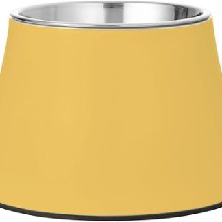 Желтая нескользящая миска для собак из нержавеющей стали, приподнятая, для собак средних размеров, удобное кормление.