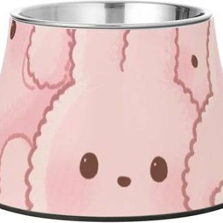 Милые розовые миски для корма в виде мультяшного кролика из нержавеющей стали, предназначенные для кошек, собак, кошек, кроликов и птиц, для медленного приема пищи.